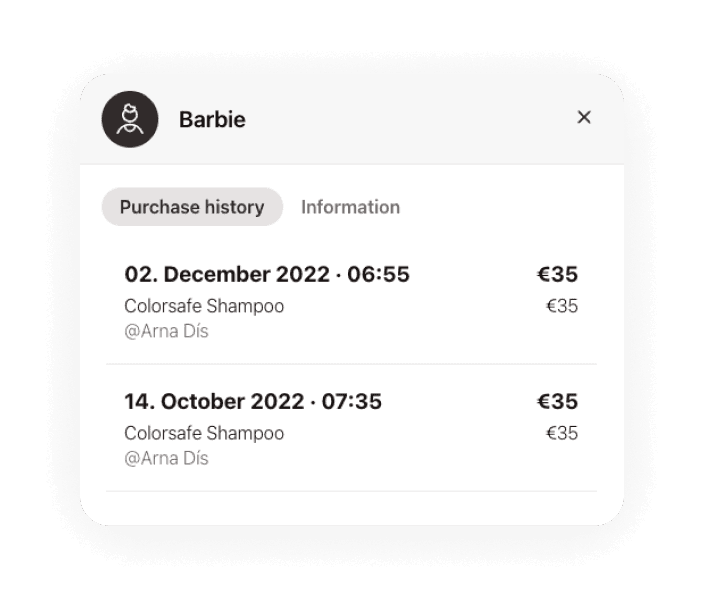 Client purchase history